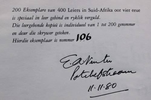 400 Leiers in Suid-Afrika oor vier eeue - E A Venter - geteken deur skrywer & De Lux uitgawe