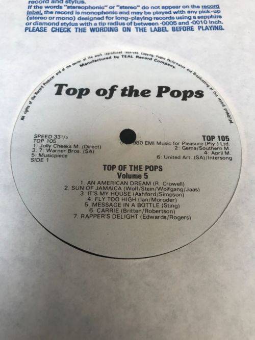 TOP OF THE POPS VOLUME 5 - Various Original Artists (LP)  RHODESIA Press 1979 VG+