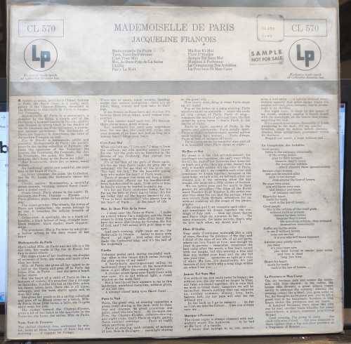JACQUELINE FRANCOIS - Mademoiselle De Paris (1954) LP USA COLUMBIA SAMPLE