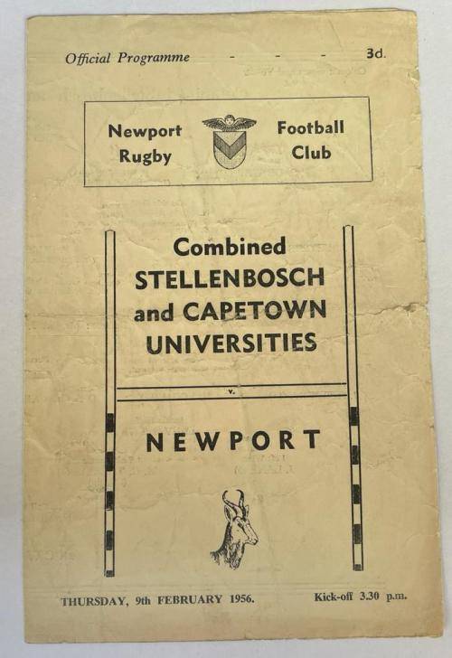 1956 RARE STELLENBOSCH + CAPE TOWN UNI COMBINED vs NEWPORT, WALES played at NEWPORT WALES 9 FEB 1956