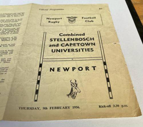 1956 RARE STELLENBOSCH + CAPE TOWN UNI COMBINED vs NEWPORT, WALES played at NEWPORT WALES 9 FEB 1956