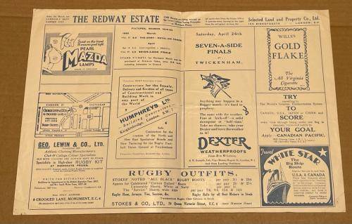 1930 RARE ENGLAND vs SCOTLAND RUGBY PROGRAMME + TICKET 15 MAR 1930 TWICKENHAM, LONDON