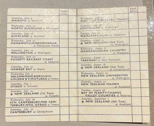1956 SPRINGBOK TOUR OF NEW ZEALAND - SHELL RUGBY SCORECARD / ITINERARY