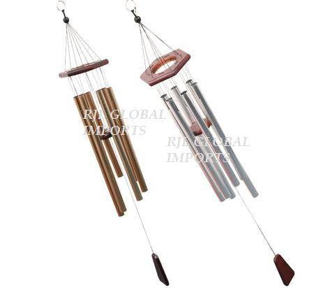 WOOD WINDCHIME WITH SILVER METAL TUBES