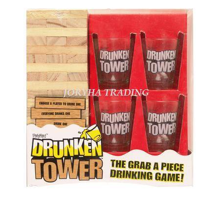 DRINKING GAME-TOWER BLOCKS W/4 GLASSES