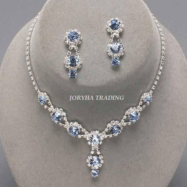 NEW LINE - EXQUISITE AQUAMARINE EVENING NECKLACE & EARRING SET