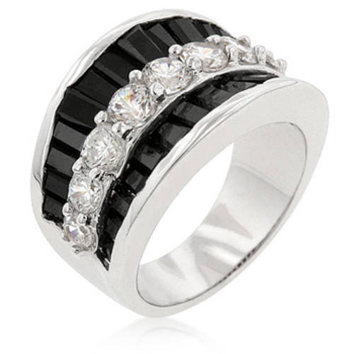STUNNING JET BLACK CZ BAGUETTES with CLEAR SIMULATED DIAMONDS in SIZE