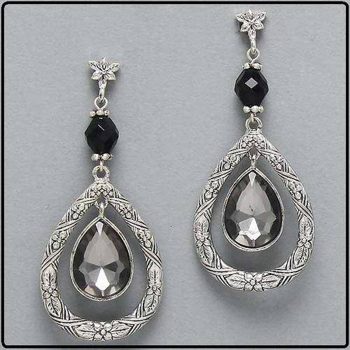 NEW ARRIVAL - BURNISHED SILVER BLACK DIAMOND CZ EARRINGS