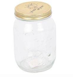 EMBOSSED GLASS JAR WITH GOLD SCREW-ON LID