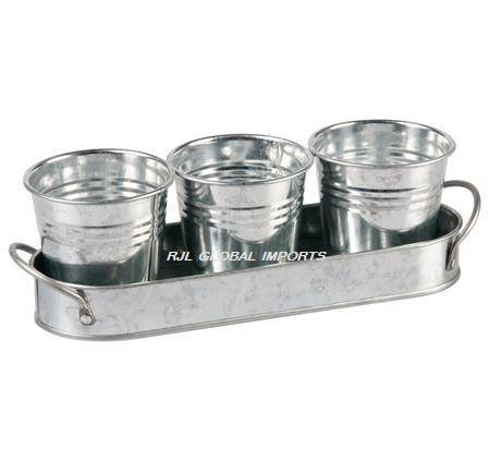 GALVANISED 3 PIECE PLANTER WITH TRAY
