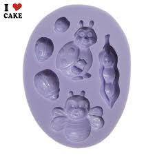 Ladybug, bee and worm silicone mould, for  fondant, size of mould 10x7.5cm