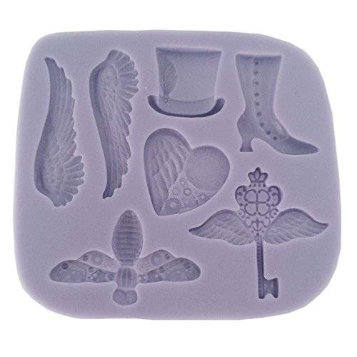 Silicone fondant mould Heart, wings, tophat, shoe. size of mould 10c8.5cm