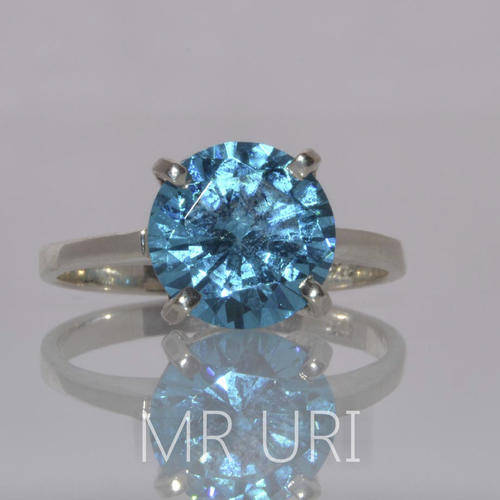 Huge 4 Carat Blue Cr Diamond, Solid 925 Silver, Ring Size 9