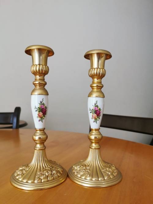 Gold plated!! Royal Albert Royal Doulton candlesticks - RARE!