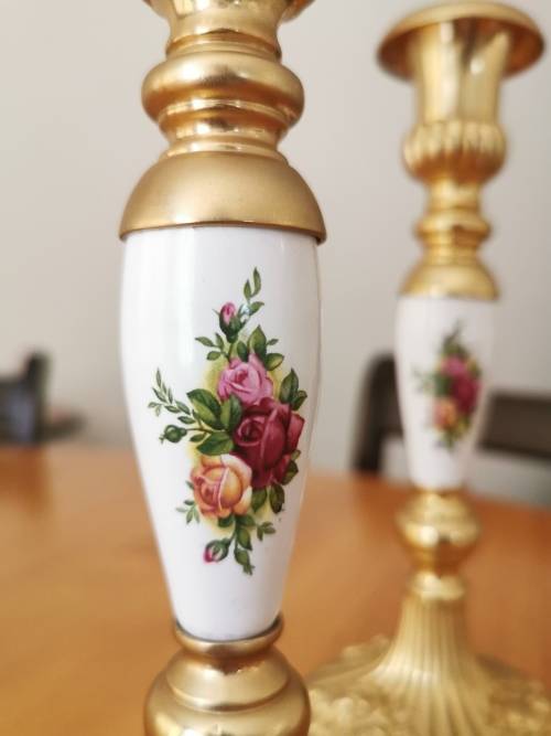 Gold plated!! Royal Albert Royal Doulton candlesticks - RARE!