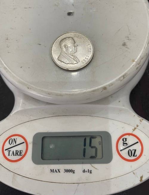 1967 South Africa (RSA) R1.00 coin (1 Rand)  - Afrikaans `Suid-Afrika`` Circulated, 15 Grams (RSA10)