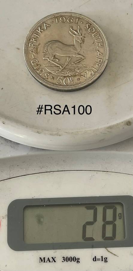 1961 South Africa (RSA) R0.50 coin (fifty cent) -  Circulated, 28 Grams (RSA100)