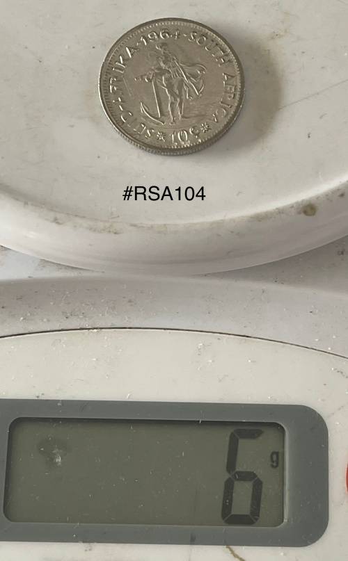 1964 Republic of South Africa - 10c. (10 Cent) Silver coin - Circulated, 6 Grams (RSA104)