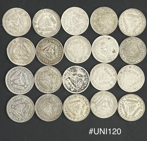 1932-1953 Union of  South Africa - 3d. Silver coins - Circulated (Bid for the lot) 30 Grams (UNI120)