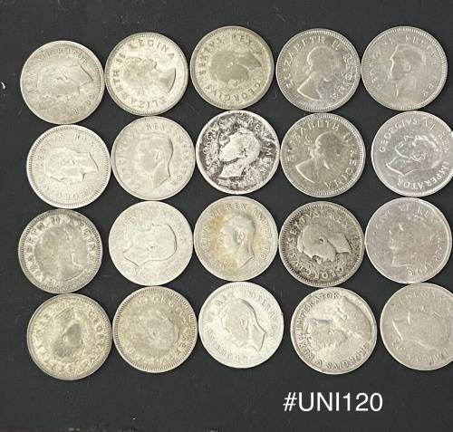 1932-1953 Union of  South Africa - 3d. Silver coins - Circulated (Bid for the lot) 30 Grams (UNI120)