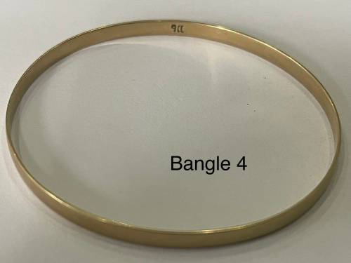 9CT SOLID GOLD BANGLE - 4mm WIDE and 62mm O/D  5.95 GRAMS - (BANG04)