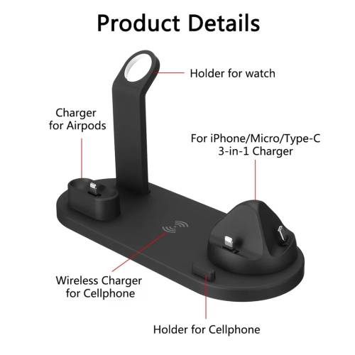 3 in 1 Wireless Charger Stand For IOS - Black