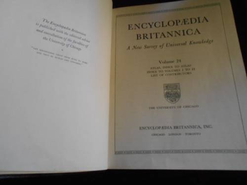 Encyclopedia Britannica - new survey Univ Knowledge - Set 24 Vol - univ of Chicago copyright 1947