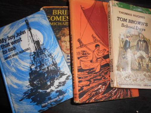 4 BOOKS   BOY WHO WAS AFRAID,  BRUNTON  BACK,  BOY TO SEA and TOM BROWNS SCHOOL DAYS
