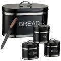 Retro black breadbin with 3 pc cannister set