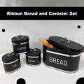 Retro black breadbin with 3 pc cannister set