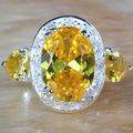 YELLOW CITRINE & WHITE TOPAZ CZ RING IN HALLMARKED 925 STERLING SILVER