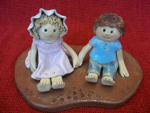 Pottery Ornament, Boy & Girl, FREE POSTAGE!!!