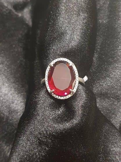 925 Sterling Silver Adjustable Red Stone Ring