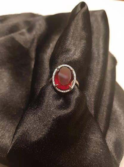 925 Sterling Silver Adjustable Red Stone Ring