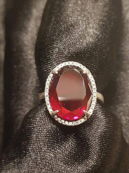 925 Sterling Silver Adjustable Red Stone Ring