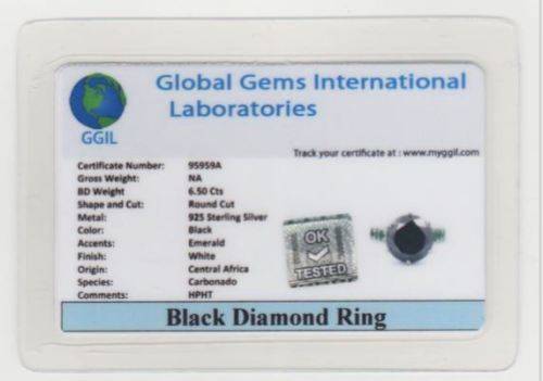CLEARANCE**CERTIFIED 6.50 Ct AAA Genuine Black Diamond Solitaire Ring With Emerald Accents**