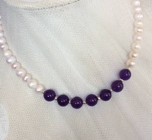 Genuine Pearl and Purple Jade Necklace - Lovely big pearls!
