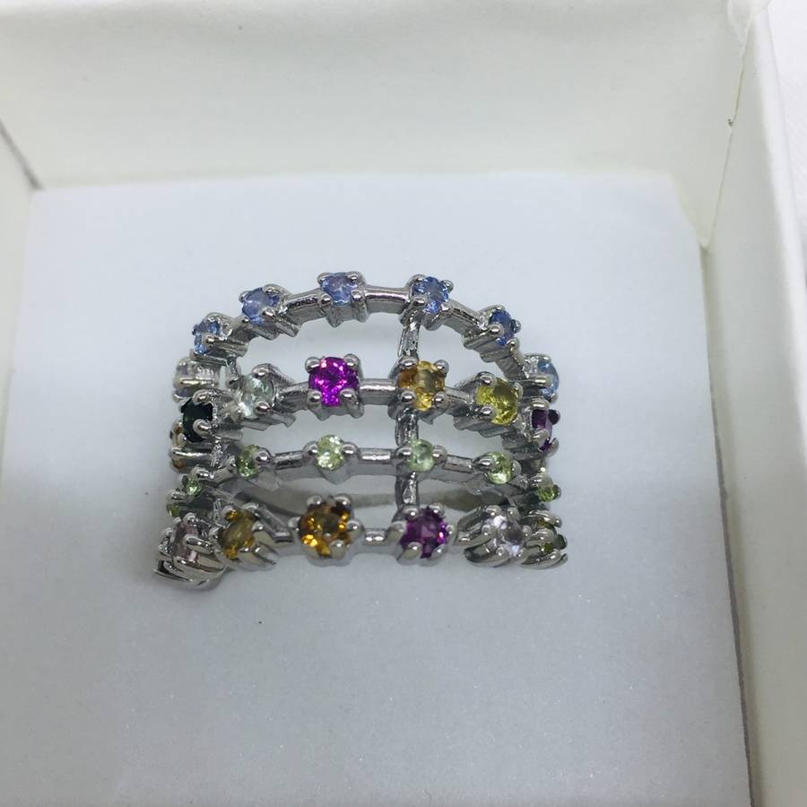 SALE! Bold Mixed Gemstones Tanzanite Aquamarine Peridot Ring - Beautiful!