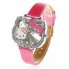 Cute Hello Kitty Hour Marks Leather Quartz Watch - Red