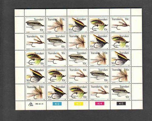TRANSKEI.... FULL SHEET FISHING FLIES 10c ... 1981