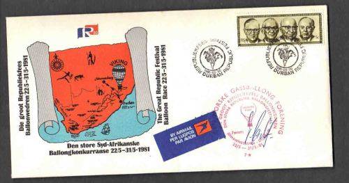 GREAT REPUBLIC FESTIVAL BALLOON RACE 1981 ... SPECIAL CACHET & SIGNED ..... Mint Condition