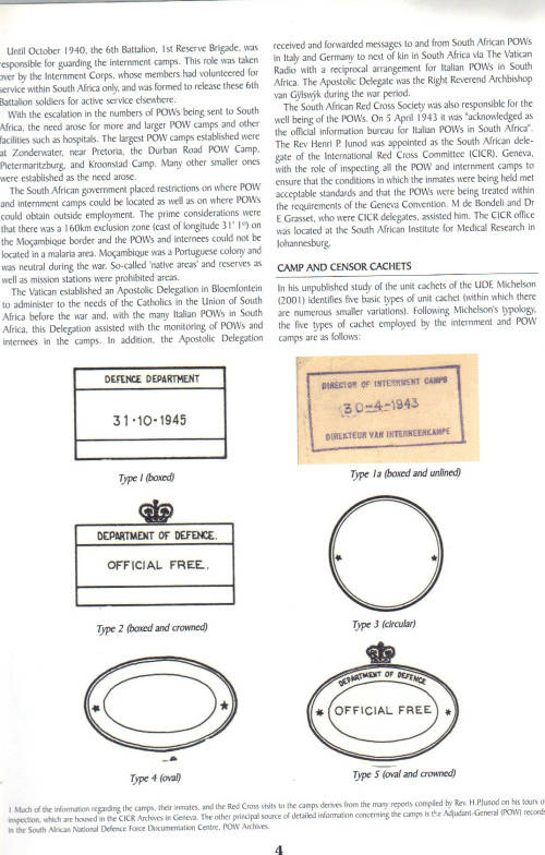WW2 ..  Booklet ..Prisoner of war and internment Camps in South Africa and their Mail
