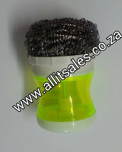 DISHWASHING POT SCOURER WITH SOAP DISPENSER - NEON