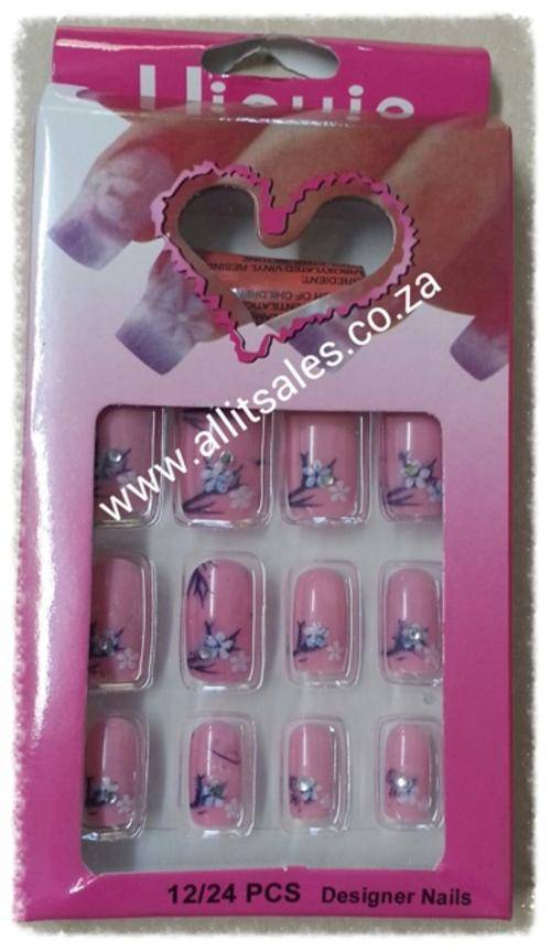 FALSE NAILS PINK WITH FLOWER 12 NAILS