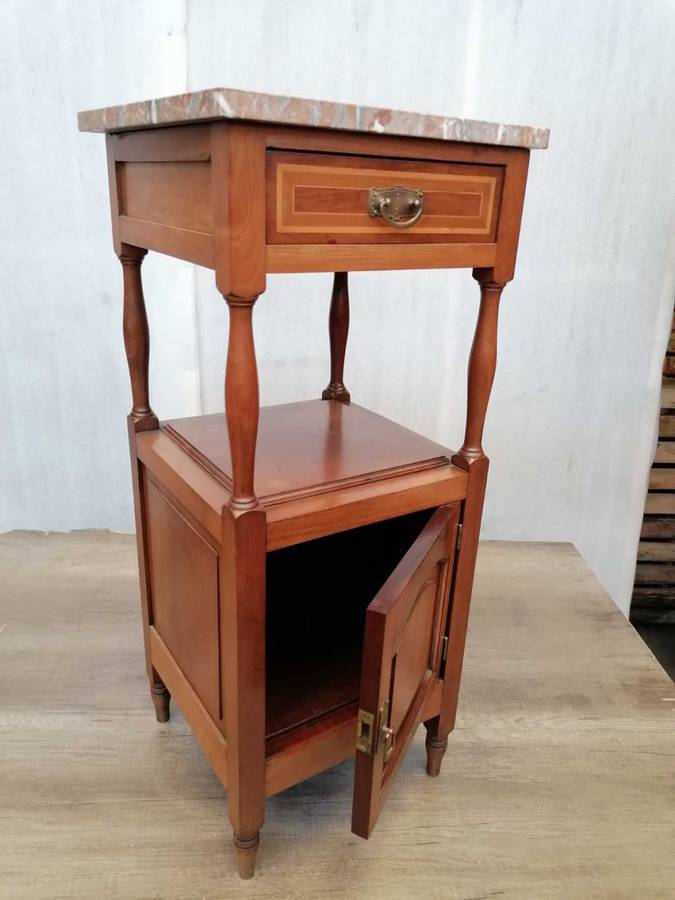 Antique Tall Mahogany and Inay Nightstand/ Cabinet with Marble top