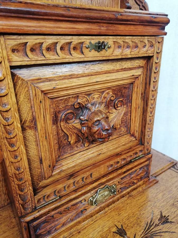 19th Century Flemish carved oak writing desk
