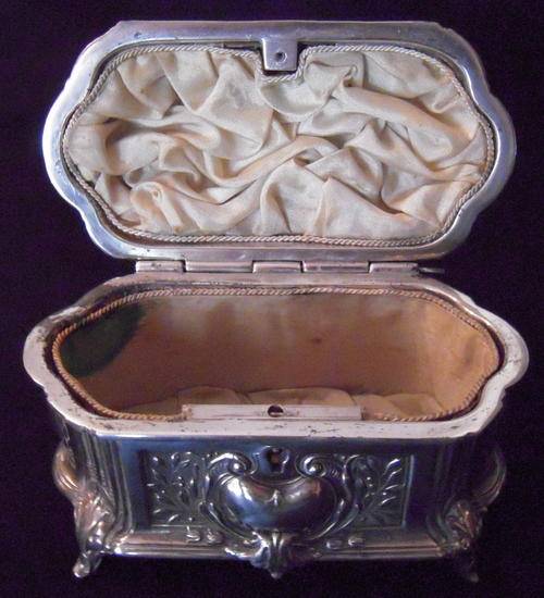 Antique Ornate Silver Jewel Chest Original Key 1920