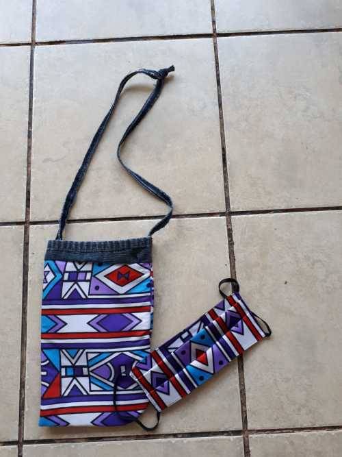 Pop-to-the-shops upcycled denim bag (made in South Africa) and mask