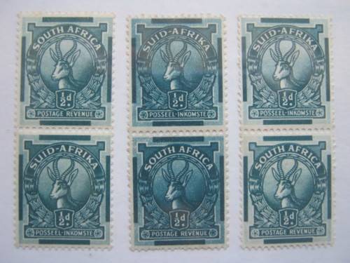 UNION - 1943 COIL STAMPS - 1/2d BLUE-GREEN - 3 x VERTICAL PAIRS (DIFFERENT SHADES) - MNH