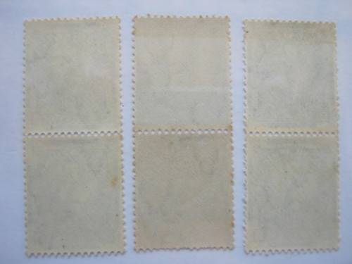 UNION - 1943 COIL STAMPS - 1/2d BLUE-GREEN - 3 x VERTICAL PAIRS (DIFFERENT SHADES) - MNH